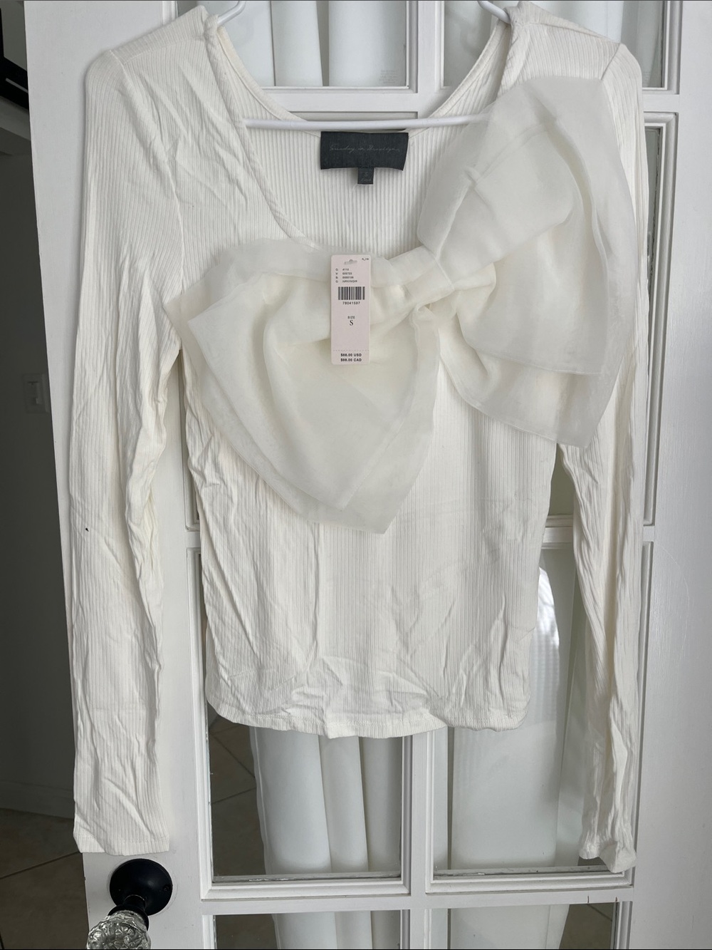 Anthropologie White Long Sleeve Top with Oversized Bow